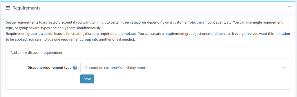 on customer's birthday month discount requirement